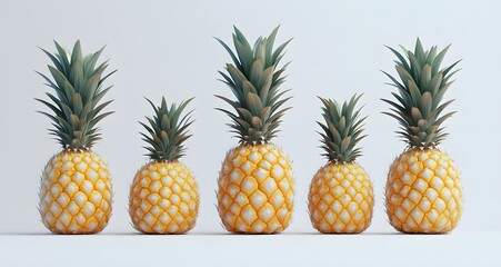 Fototapeta premium Five Ripe Pineapples Arranged in Ascending Order