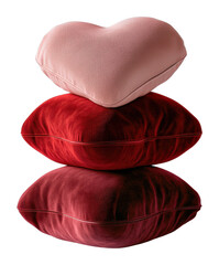 Soft Heart Pillow on Top of Two Vibrant Red Cushions with Reflective Surface Background