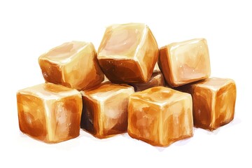 Sweet Caramel Cubes: Isolated Gourmet Candy Treats, Perfect for Packaging Design, Food Blogs, Dessert Menus, Culinary Websites, Recipe Illustrations, Advertising Campaigns, and Product Catalogs.      