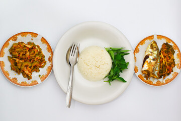 Steamed Fish with Stir Fried Bitter Melon and Rice