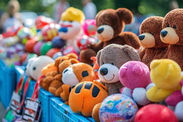 Vibrant Plush Toys at a Carnival Stand