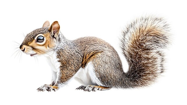 A Gray Squirrel Poses Against A White Background