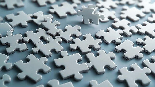 Completed white jigsaw puzzle pieces, flat on table, minimal details.