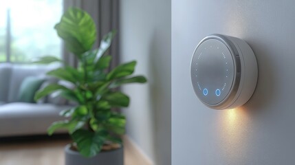 Smart thermostat enhances comfort and decor alongside ZZ plant in modern home