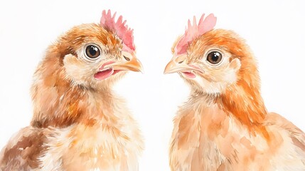Fototapeta premium Two Adorable Brown Chicks Facing Each Other