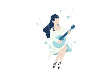 Obraz premium Girl Playing Guitar Vector Illustration
