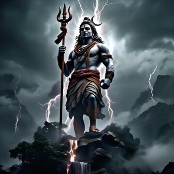 Lord Shiva Mahadev Shankar Neelkanth Adiyogi Holding Trishul Under the Divine Sky | 4K HD Mahashivratri Wallpaper