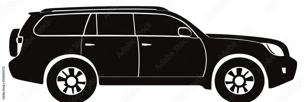 Fototapete auto vehicle icon illustrated in silhouette style showing the side view of a compact suv featuring s