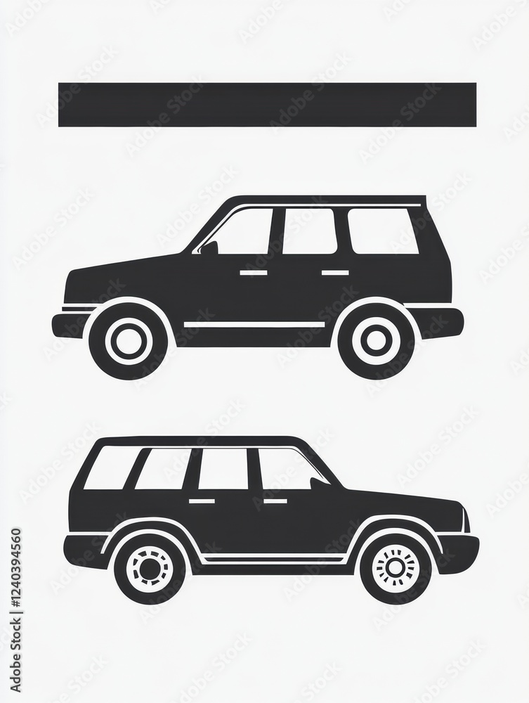 Poster Silhouette style auto vehicle icons representing two distinct SUV designs on a clean background. Generative AI