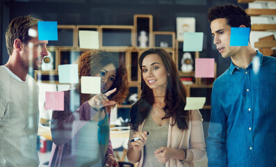 Brainstorming, question and group in office, ideas and teamwork for project, creative and public...