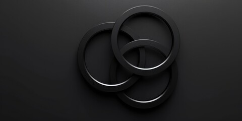 A stark black backdrop with minimalist, interlocking rings, Symmetrical and centered composition