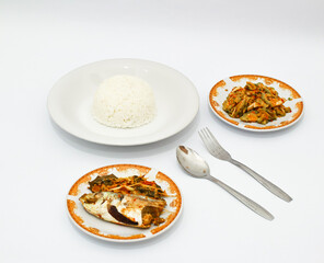 Steamed Fish with Stir Fried Bitter Melon and Rice