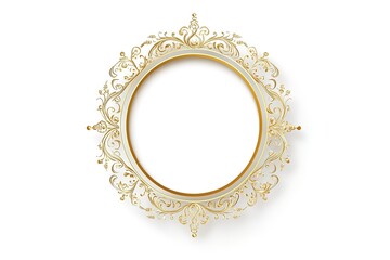 Elegant Oval Frame: Golden Flourishes on Pristine White. Perfect for adding a touch of refined luxury to your designs, this ornate frame is ideal for portraits, invitations, or any project requiring a