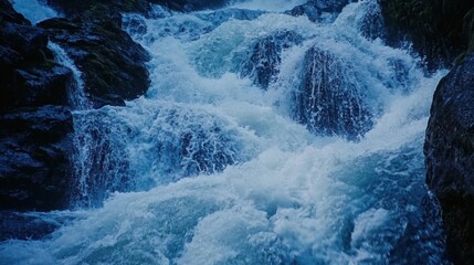 Waterfall, mountain river scene. Generative AI