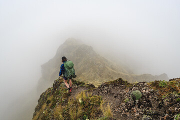 Walking in bad weather in the mountains of New Zealand, Tararua Forest Park