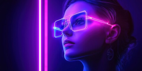 Fototapeta premium Digital portrait of a futuristic female cost planner in urban neon