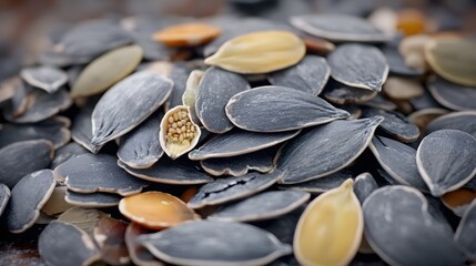 Close-up of Roasted Pumpkin Seeds, Grey and Yellow, Healthy Snack Food