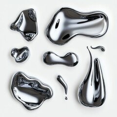 Abstract Liquid Metal Design Texture art isolated on transparent background