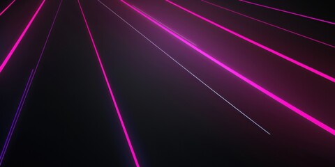 A stark black backdrop with minimalist, intersecting neon lines, Geometric and vibrant composition