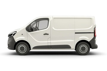 Clean, Crisp White Van: Side Profile, Isolated on White Background. Perfect for transportation, delivery, logistics, and business branding visuals. Ideal for websites, marketing materials, and design 