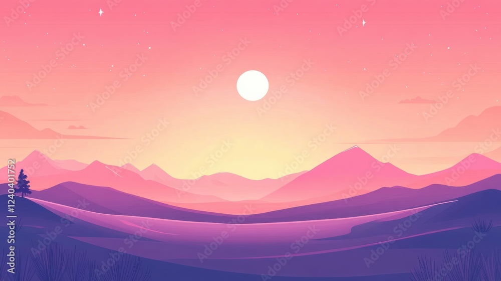 Aufkleber colorful sunset over mountains with a tranquil landscape offering space for creative text integratio