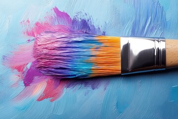Fototapeta premium Vibrant paint strokes created with a brush in shades of pink, purple, and blue on a canvas background