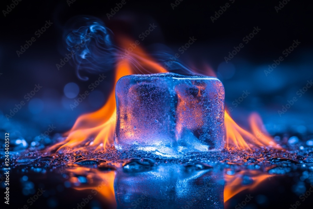 Poster fire and ice combine in a captivating display of contrasting elements in a dark setting