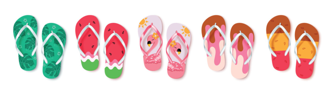 Flip flop icon clipart set. Summer colorful slipper clipart collection for tropical  beach trendy sandal elements vector illustration. 
