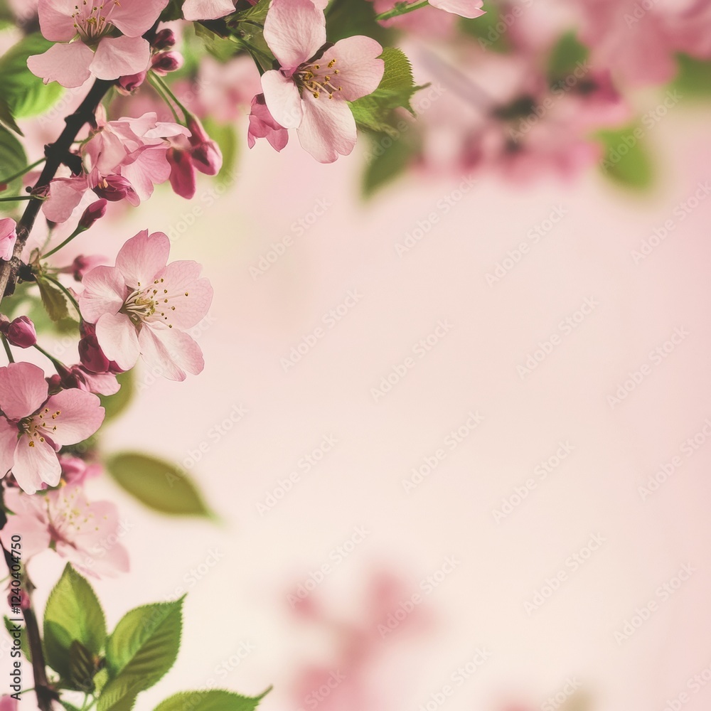 Poster delicate cherry blossom branches frame a soft pastel background for elegant text presentation. gener