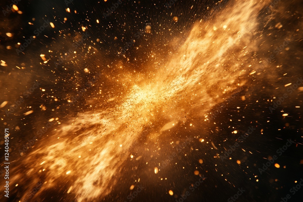 Aufkleber Visual representation of an explosion with glowing particles and fiery sparks in a dark background during a dramatic event