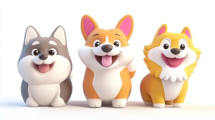 Obraz premium Cheerful 3D Corgi Icons Set with Vibrant Colors and Cute Designs