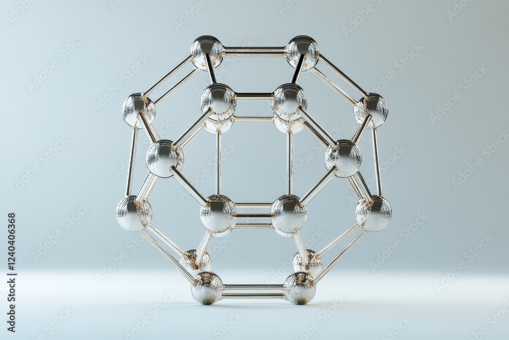 Poster Complex geometric structure with spheres and rods arranged in an octagonal pattern on a smooth background