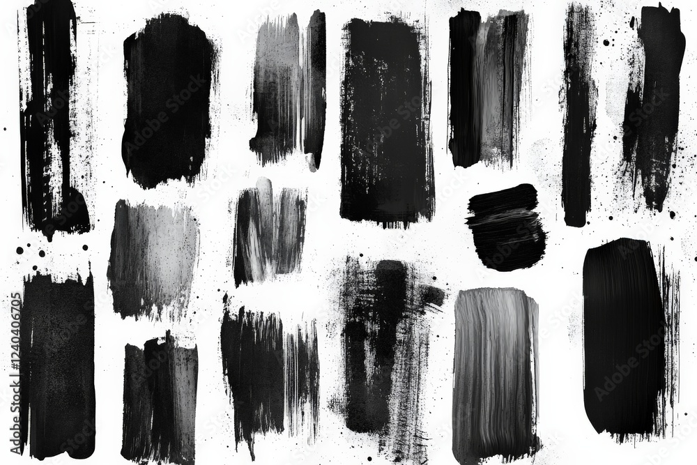 Poster abstract black and gray paint strokes arranged artistically on white background showcasing texture a