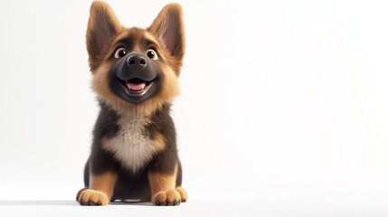 Happy 3D Cartoon Style German Shepherd Puppy Illustration