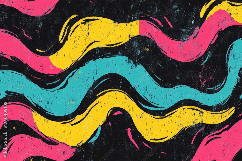 Leinwandbilder Vibrant abstract waves in bright colors with a dark background create dynamic visual interest in a modern design