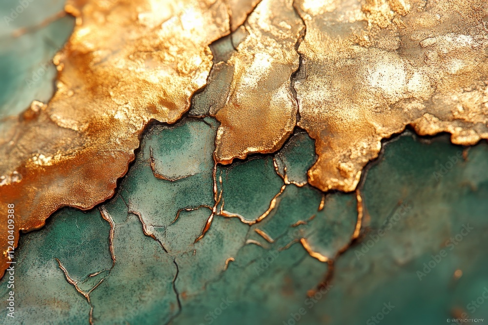 Poster Unique turquoise and gold abstract texture showcasing intricate patterns and details