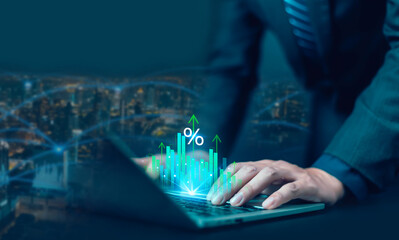 Business Growth Planning and Strategy Concept, Showing Good Economy From Digital Screen, Strategy, Idea, Success, Growth, Increase, Good Economy And Stock Market Statistics To Make Profit.