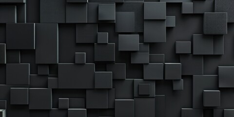 A stark black background featuring minimalist, pixelated shapes, Organized and modern layout