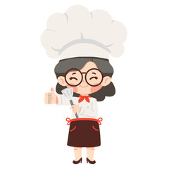 happy woman chef making  thumbs up