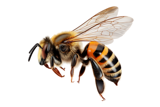 Stunning Bee PNG - Flying Macro Pollinator Incredible Bee PNG - Isolated on Transparent Background