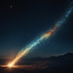 A translucent watercolor of a comet trailing a glowing light.