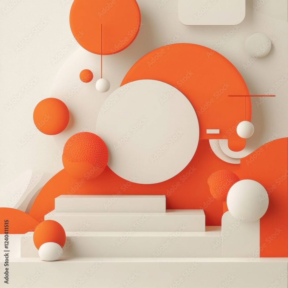 Poster Abstract design featuring shapes and patterns in orange and white tones for creative projects and text insertion. Generative AI