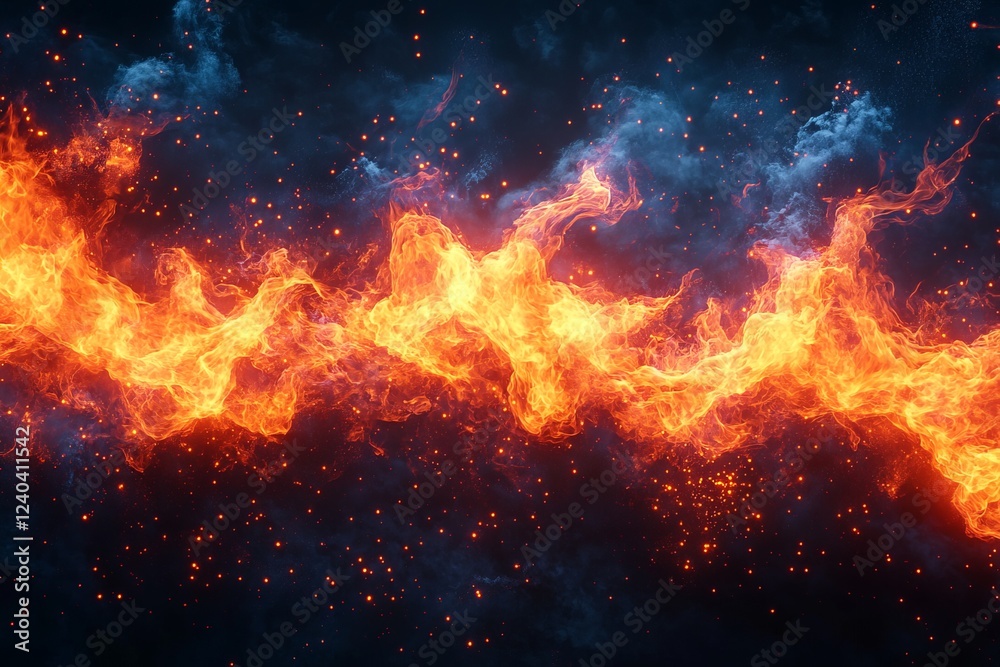 Poster vibrant flames dance across a dark background, creating a captivating visual display of fire and smo