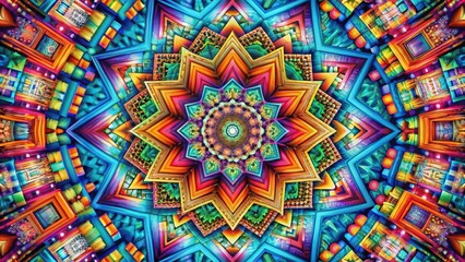 Vibrant geometric shapes intersecting in mid-air, forming a kaleidoscope of colors and patterns , creative composition, abstract shapes