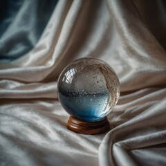 A delicate watercolor of a crystal ball resting on a silk cloth.