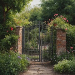 A soft-focus watercolor of a garden gate slightly ajar, inviting the viewer inside.
