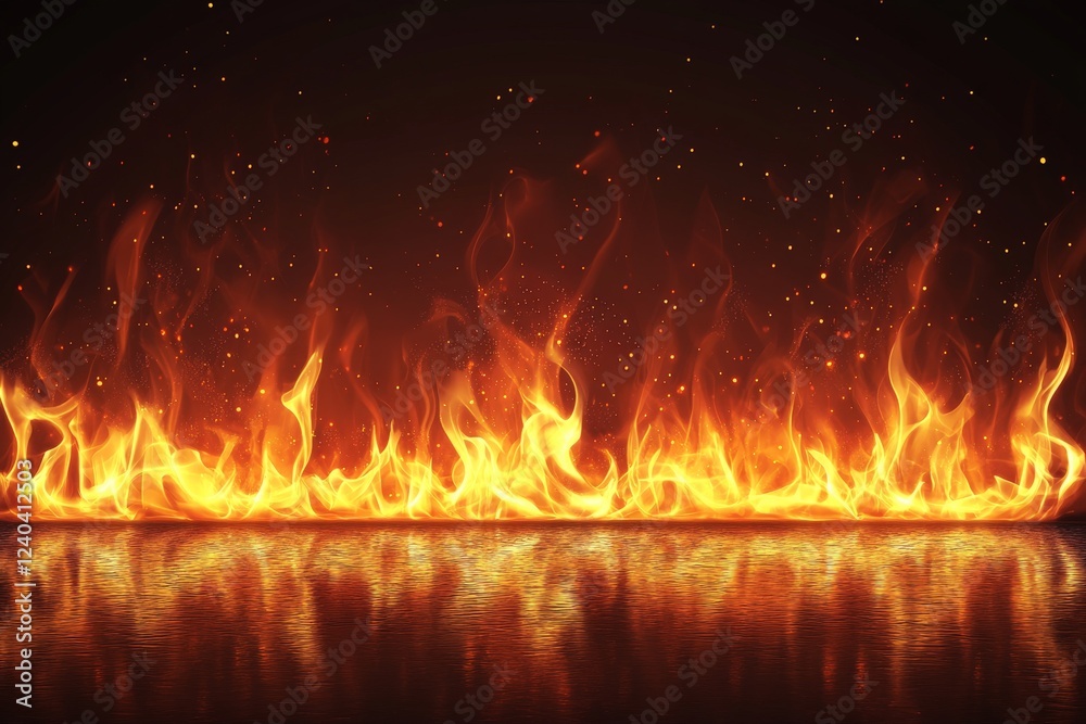 Aufkleber Flames dancing above water surface create a mesmerizing and dynamic visual display at night