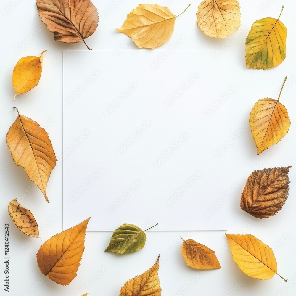 Poster empty space surrounded by colorful autumn leaves suitable for adding text or messages in a creative 