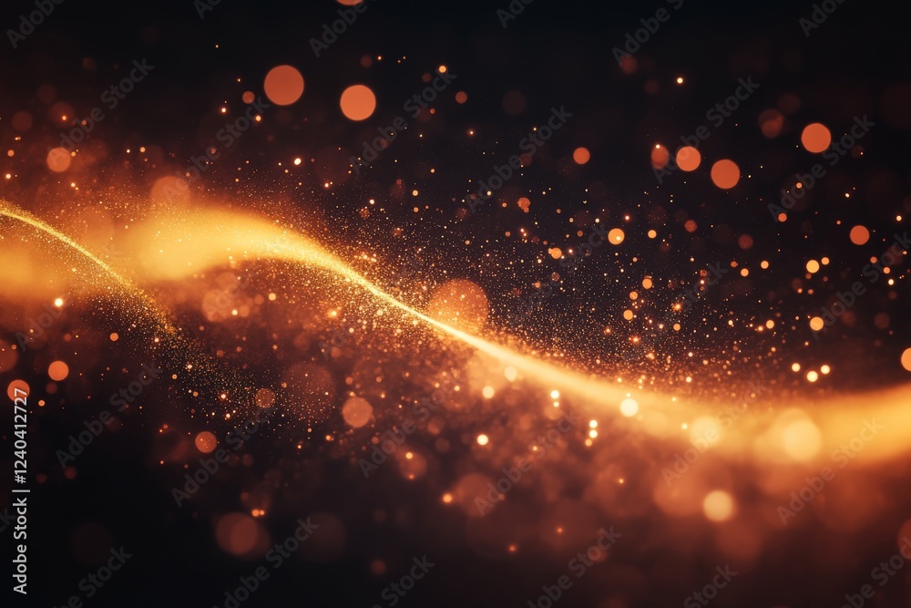 Aufkleber Bright golden lights create a mesmerizing wave pattern against a dark background in an abstract display