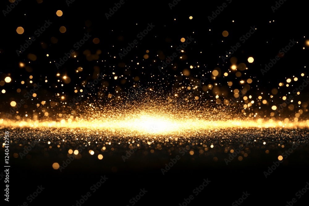 Aufkleber Sparkling golden particles creating a mesmerizing effect in a dark environment during a festive occasion